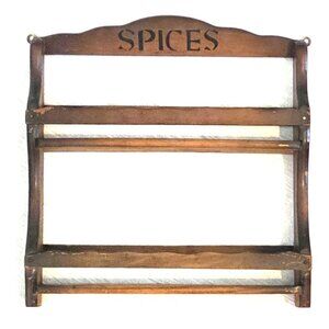 Vintage Wood Spice Rack - "SPICE" GRAPHIC - 2 SHELVES